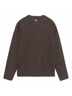 STUSSY Embroidered V Neck Logo Sweater